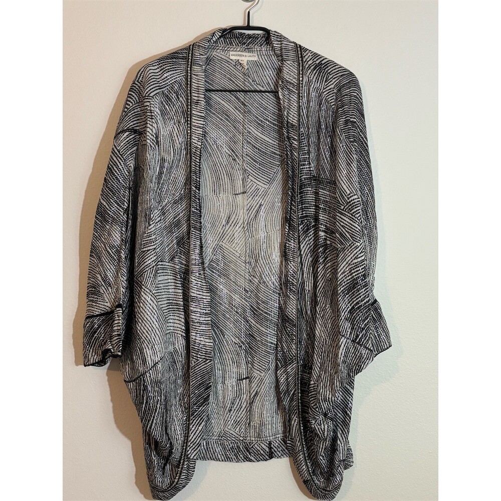 Andersen & Lauth Anthropologie Kimono Jacket Womens OS Black Ivory Shimmer
